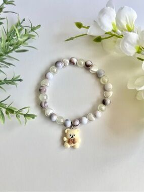 Handcrafted Cute Bear Charm Bracelet - White & Cream
